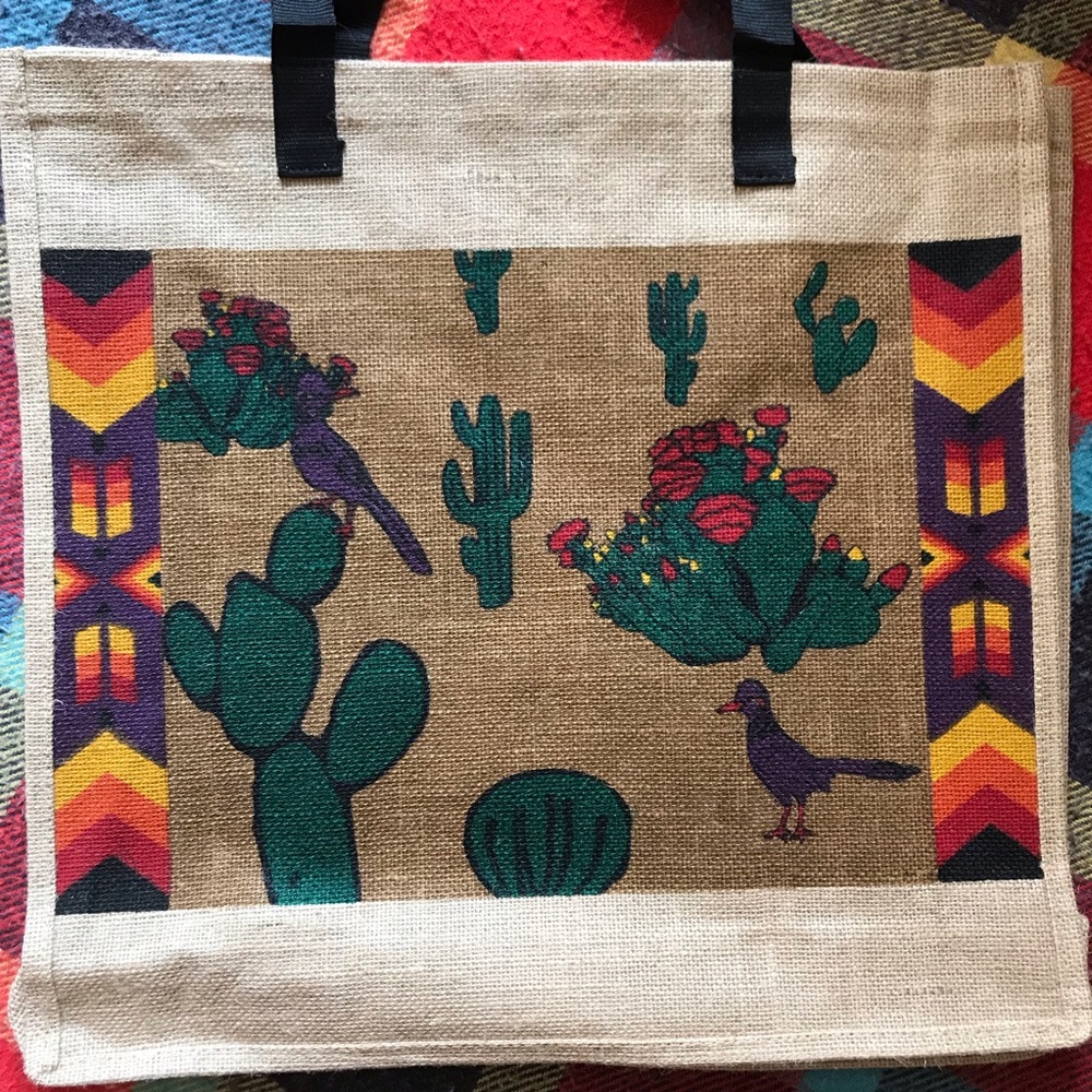 🌵Large Jute Tote With Cactus